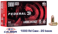 Federal American Eagle 9mm Luger 115 Grain FMJ 1000Rd/Case - AE9DP